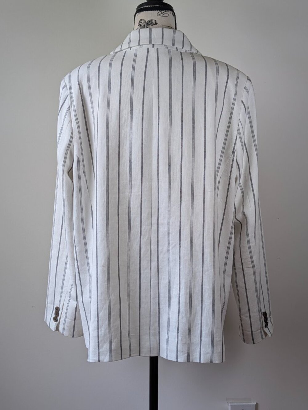 Old Navy Linen Blend Striped Blazer Jacket Women’s L Fully Lined - Picture 3 of 4